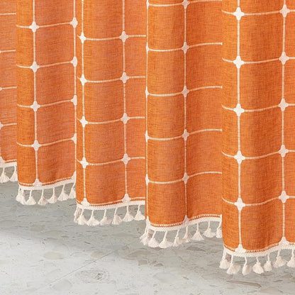 MitoVilla Orange Boho Extra Long Shower Curtain 72 x 84, Modern Farmhouse 84 inch XL Polyester Linen Texture Tassel Fabric Shower Curtain Set with Hooks for Cottagecore Country Bathroom Decor