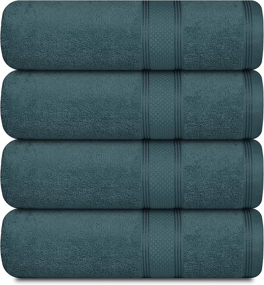 Casa Lino 4 Piece Bath Towel Set | 1 Bath Towel, 2 Wash Cloth, 1 Hand Towels | Bathroom Essentials for New Home, 100% Cotton Luxury Towels, Highly Absorbent Bathroom Set, Teal.
