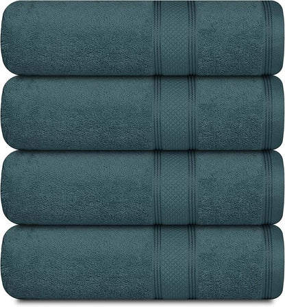 Casa Lino Teal Bath Towels Set of 4 (54" x 27") - Large Bathroom Towel Set - 100% Cotton Towels for Bathroom - Highly Absorbent & Quick Dry Bath Towel Multipack - New Apartment Essentials