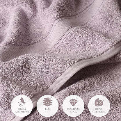 Superior Egyptian Cotton Pile 6 Piece Towel Set, Includes 2 Bath, 2 Hand, 2 Face Towels/Washcloths, Ultra Soft Luxury Towels, Thick Plush Essentials, Guest Bath, Spa, Hotel Bathroom, Purple