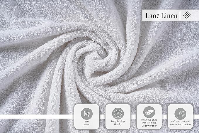LANE LINEN Set of 6 Hand Towels (16"x28") - 100% Ringspun Cotton - Premium Quality Hand Towels for Bathroom - Quick Drying, Soft & Absorbent Hand Towel Set - Ideal for Hotel, Spa & Salons - White