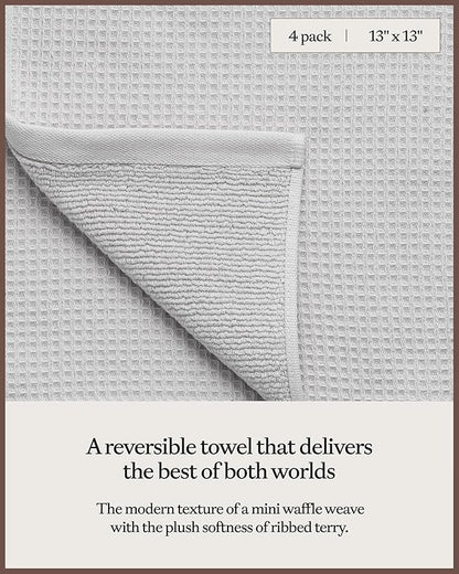 Cozy Earth Waffle Washcloths - 60% Cotton 40% Viscose from Bamboo Washcloths 13 x 13 Inches - Soft & Absorbent Terry, Reversible Mini Textured Waffle & Weave Pattern - 4 Pack