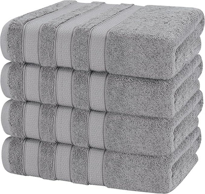 American Soft Linen Salem 100% Cotton Turkish 4 Piece Bath Towels for Bathroom, 600 GSM Soft Absorbent Quick Dry Bath Towel Set, Light Cool Grey