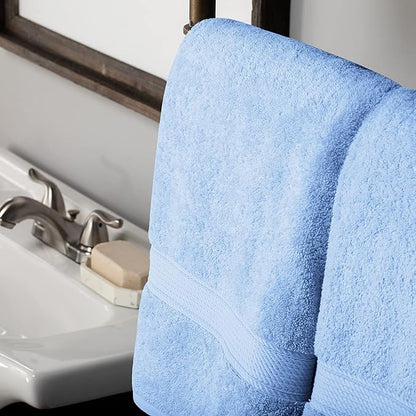 BLUENILEMILLS BNM Egyptian Cotton 2-Piece Towel Set, Includes 2 Bath Towels, Attached Loop for Easy Hanging and Storage, Hotel Quality, Perfect for Bathroom, Gym, Shower Space, or Spa, Light Blue