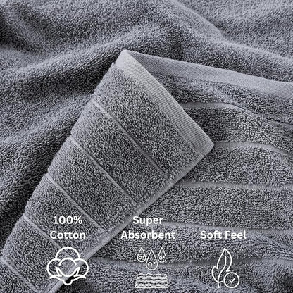 Casa Platino 100% Cotton Luxury Bathroom Towel Set - 8 Pc - Ring Spun, Quick Dry, Soft & Highly Absorbent - 2 Bath, 4 Washcloths, 2 Hand Towels - Remains Plush After Multiple Washes - Cool Grey