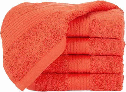 Ample Decor Washcloths Pack of 5 12 X 12 Inch, 600 GSM 100% Cotton Soft Absorbent, Premium Quality Durable Machine Washable, Ideal for Bathroom, Pool, Hotel, Spa – Orange