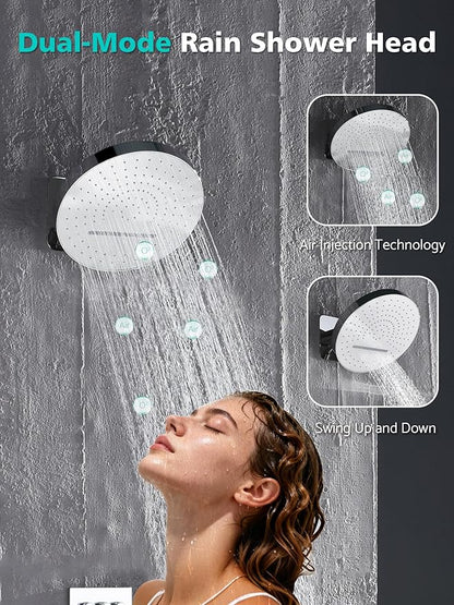 Lefton Shower System in Fahrenheit Display (Battery-free), 13” Overhead Round Rainfall Shower Head with All-in-one Handheld Spray Showerhead, 4-in-1 Control System, SSWM2501 (Chrome)