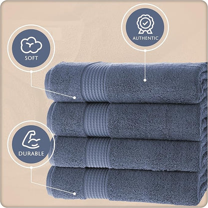 MAURA Basics Performance Bath Towels 100% Turkish Cotton with Hook Loops. Extra Large Luxury Absorbent Plush Towel Sets for Bathroom, Daily Use American Standard Size 27”x54”, Denim Blue