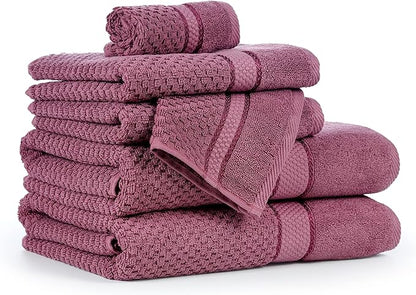 Ample Decor Bathroom Towel Set of 6-2 Bath Towel, 2 Hand Towel, 2 Wash Cloths – Ideal for Gifting, Hotel, Gym, Spa - Grape Purple