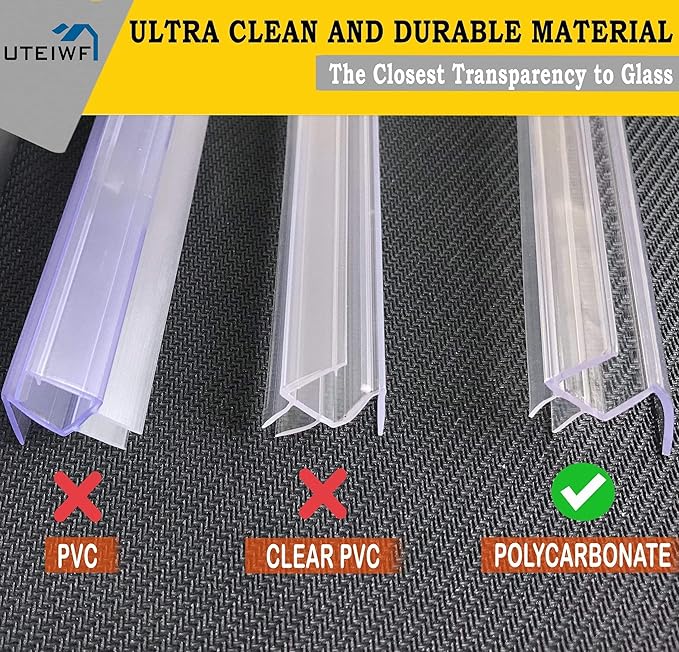 Shower Door Seal Strip Kit 3 Packs, 2 PCS 76" Shower Door Side Seals and 1 PC 36" Shower Door Sweep Bottom Seal for 3/8" (10mm) Thick Glass Shower Door Polycarbonate