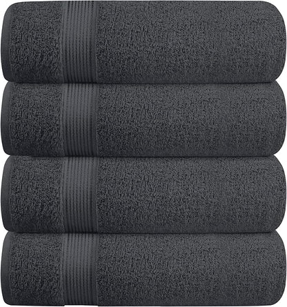 BELZZI Home Ultra Soft 4 Pack Oversized Bath Towel Set 27x54, Cotton Compact Bath Towels, Highly Absorbant Eco-Friendly Quickdry & Lightweight Towel, Ideal for Gym Travel Camp Pool - Charcoal Grey