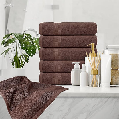 White Classic Luxury Brown Hand Towels - Soft 100% Turkish Cotton | Highly Absorbent Hotel spa Bathroom Towel Collection | 16x30 Inch | Set of 6