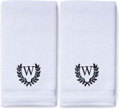 Decorative and Monogrammed Hand Towels for Bathroom Kitchen Makeup | Personalized Gift for Wedding-Bridal | Roman Font Custom Luxury Turkish Towel | Spa Collection, Oversized, 16 X 30 Inch, Set of 2