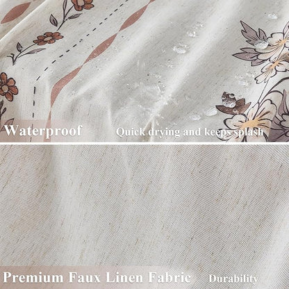 ORTIGIA Farmhouse Floral Shower Curtains for Bathroom Linen Boho Vintage Shower Curtain Set with Metal Hooks Waterproof Block Print Rustic Fabric Bath Curtain for Home, Weighted, 72x72