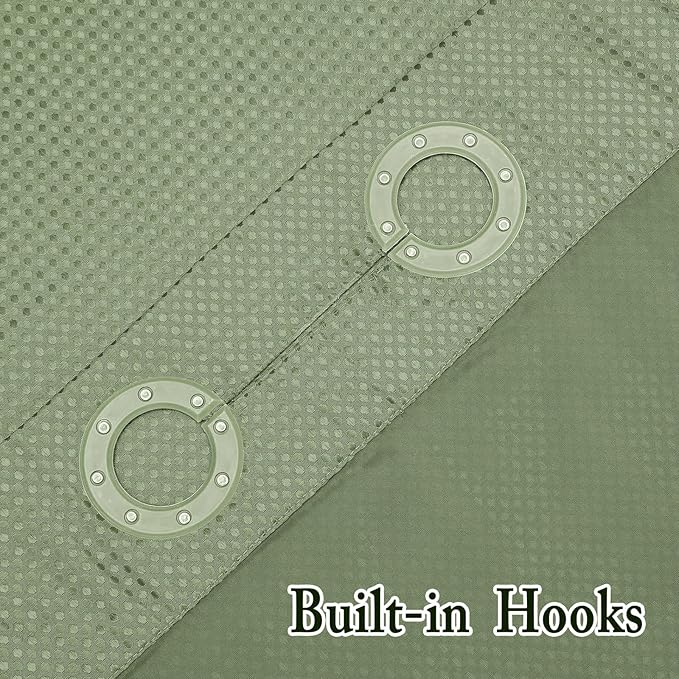 Gibelle Long Shower Curtain 72x80, Waffle Weave Bathroom Shower Curtain with Snap-in Fabric Liner Set, No Hooks Needed, Hotel Style with Mesh Top Window, Sage Green