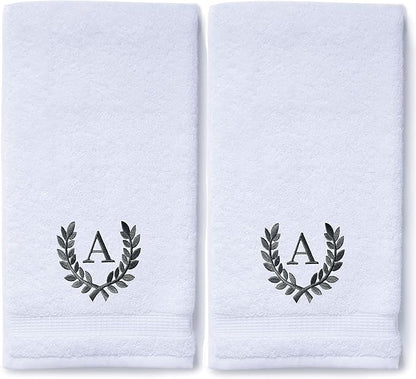 Decorative and Monogrammed Hand Towels for Bathroom Kitchen Makeup | Personalized Gift for Wedding-Bridal | Roman Font Custom Luxury Turkish Towel | Spa Collection, Oversized, 16 X 30 Inch, Set of 2