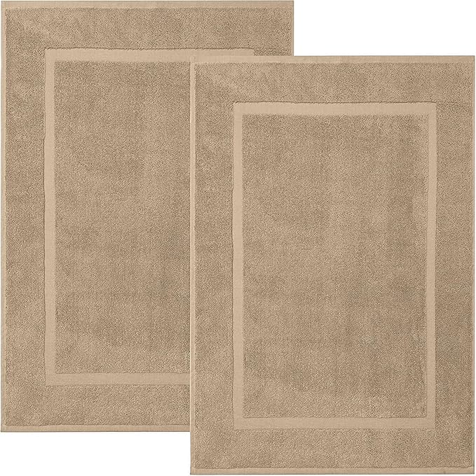 DAN RIVER Classic Cotton Bath Mats Set of 2 – Not a Bathroom Rug, Ultra Soft, Highly Absorbent & Machine Washable Bath Mat Towel for Bathroom Floor Mat – Durable, Quick-Dry, 21x34 Inches, Tan