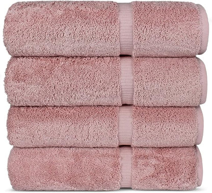 Chakir Turkish Linens 100% Cotton Premium Turkish Towels for Bathroom | 27'' x 54'' (4-Piece Bath Towels - Pink)