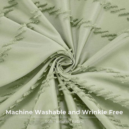 Green Boho Woven Fabric Tufted Chervon Textured Modern Minimalist Neutral Striped Waterproof Shower Curtain 72 x 72 Inches