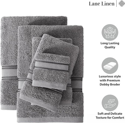 LANE LINEN Luxury Bath Towels Set - 3 Piece Set, 100% Cotton Bathroom Towels, Zero Twist, Quick Dry, Super Absorbent & Soft, 1 Bath Towel, 1 Hand Towel, 1 Wash Cloths - Cool Grey