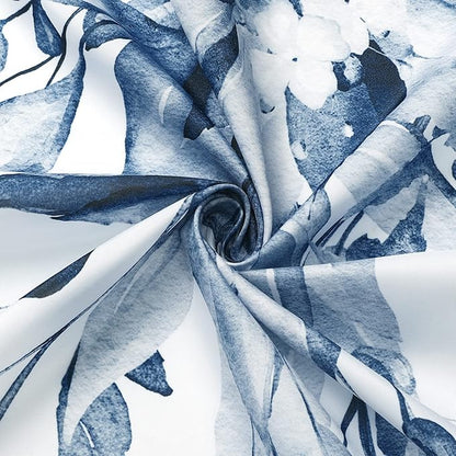 Gibelle Small Stall Shower Curtain 36 x 72, Narrow Navy Blue Floral Shower Curtain for Bathroom, Watercolor Plant Eucalyptus Leaves Fabric Shower Curtain Set