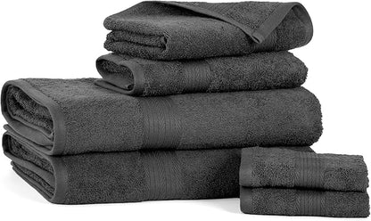 Ample Decor 100% Cotton Bathroom Towel Set of 6-2 Bath Towels, 2 Hand Towels, 2 Washcloths, Machine Washable - Grey Towel Sets