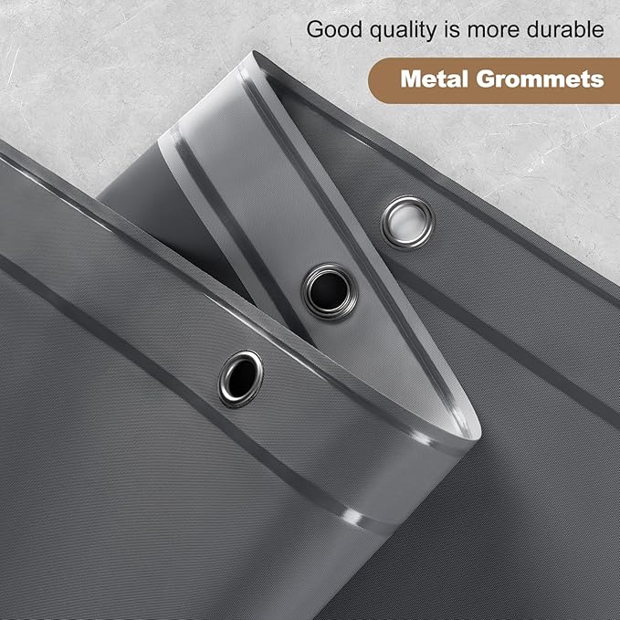 UFRIDAY Dark Grey Short Shower Curtain Liner Premium PEVA 72 x66 inch,Heavy Duty Shower Curtain with 3 Weighted Magnets, Plastic Waterproof Grey Shower Curtains for Bathroom with 12 Hooks