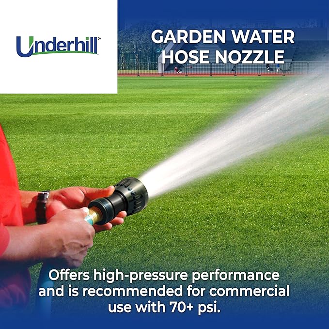 Underhill Garden Water Hose Nozzle Sprayer Jet Attachment, Heavy-Duty Metal and Rubber, Adjustable, Magnum UltraMax Premium Plus Series 1" High Flow Full Throttle, NG500-SFH-10