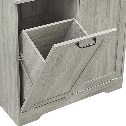 Favfurish 68" Tall Bathroom Storage Cabinet with Door and 2 Tilt-Out Laundry Hampers,Modern Linen Cabinets w/Open Shelf & Adjustable Shelves,Freestanding Organizer for Laundry Room,Kitchen,Oak