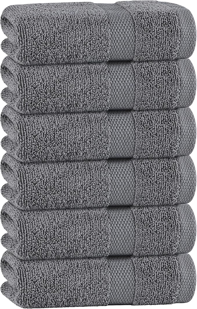White Classic Gray Hand Towels for Bathroom [6 Pack] Cotton Hand Towel Bulk for Gym, Kitchen and Spa, 16x27 Inches Soft Highly Absorbent Quick Dry Terry Salon Towels