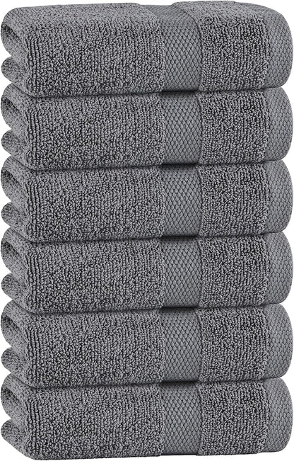 White Classic Gray Hand Towels for Bathroom [6 Pack] Cotton Hand Towel Bulk for Gym, Kitchen and Spa, 16x27 Inches Soft Highly Absorbent Quick Dry Terry Salon Towels