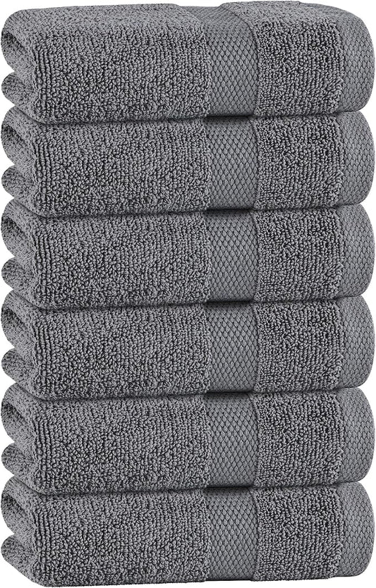 White Classic Gray Hand Towels for Bathroom [6 Pack] Cotton Hand Towel Bulk for Gym, Kitchen and Spa, 16x27 Inches Soft Highly Absorbent Quick Dry Terry Salon Towels