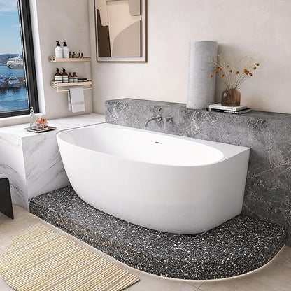 67" Acrylic Back-to-Wall Bathtub,Freestanding Bathtubs, Stand Alone Tub, Soaking Tubs for Bathroom, Integrated Overflow and Drain, cUPC Certified, Gloss White