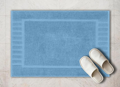 White Classic Luxury Bath Mat Floor Towel Set - Absorbent Cotton Hotel Spa Shower/Bathtub Mats [Not a Bathroom Rug] 22"x34" | 2 Pack | Light Blue