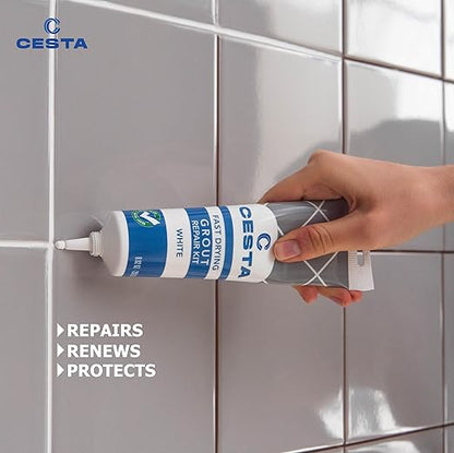 Cesta Grout Repair Kit – Squeeze Tube, Fast Drying, Waterproof Tile Grout Paint to Restore & Renew Tile Joints Line for Bathroom, Kitchen, Shower & Floor Tile (White, 8.8 oz)
