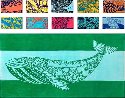 Nova Blue Whale Beach Towel (34 X 63) – Green Oversized Beach Towel with Whale Design Quick Dry BeachTowels Made from 100% Cotton – Sand Free Beach Towels – Extra Large BeachTowel