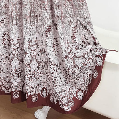 Extra Long Shower Curtain - Chantilly Lace Design, Heavyweight Polyester, Burgundy to White Ombre, 72" W x 84" H