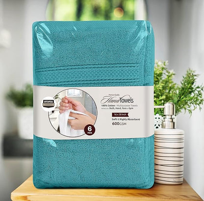 Utopia Towels 6 Pack Premium Hand Towels Set, 16 by 28 inches, 100% Ring Spun Cotton, Ultra Soft and Highly Absorbent 600GSM Towels for Bathroom, Gym, Shower, Hotel, and Spa, Turquoise