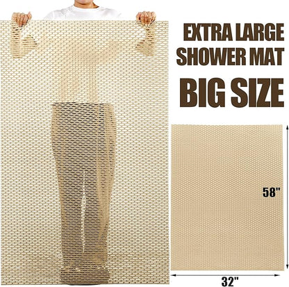 HOMBYS 58 x 32 Extra Large Shower Mat for Shower Stall Tub, Non Slip Bath Mat Bathroom Accessories, PVC Mats for Shower and Bathroom, Quick Drying, (Khaki, 58"x32")