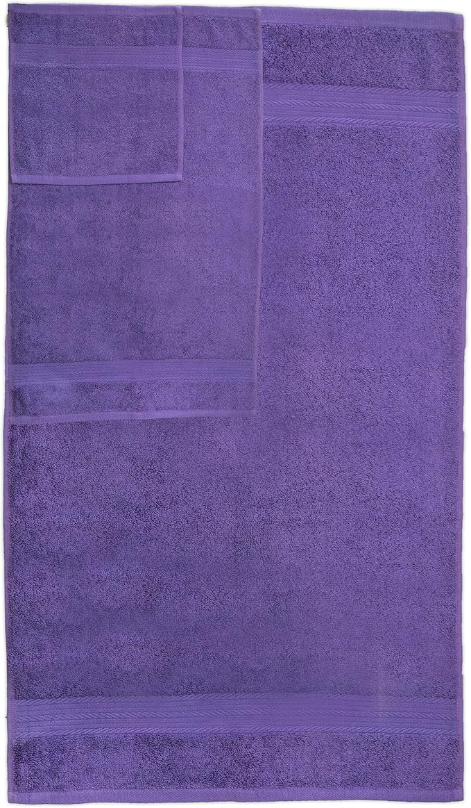 Ample Decor 100% Cotton Luxury 6 Piece Towels Set, 2 Bath Towels, 2 Hand Towels, 2 Wash Cloths for Bathroom - Purple Towel Sets