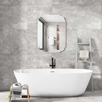 Silver Wall Mirror-Beveled Edge Frameless Mirror for Bathroom, Vanity, Bedroom, Rectangle Mirrors （20X28inch）