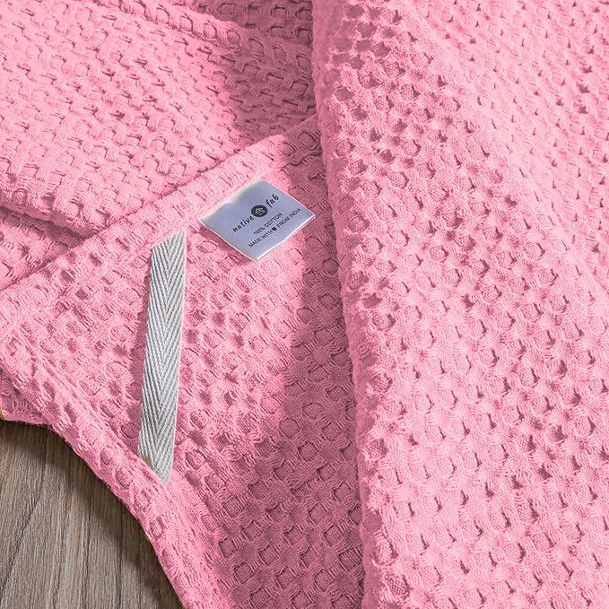 Native Fab 100% Cotton Premium Waffle Kitchen Towels, 4 Pack, 16" x 26", Super Absorbent Reusable Cleaning Cloths, Tea Towels, Machine Washable Hand Towels, Pink
