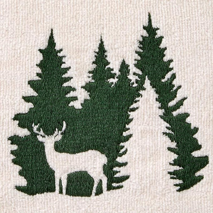 SKL Home Christmas/Winter Deer Spruce 100% Cotton Embroidered 2pc Hand Towel Set, Decorative for Bath/Kitchen/Bar, Natural