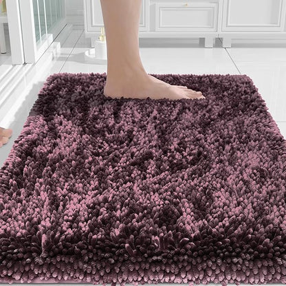Yimobra Chenille Bathroom Rugs Non Slip, Extra Thick Soft Absorbent Bath Rug, Machine Washable Quick Dry Bath Mat for Bathroom Floor, Tub and Shower, Home Decor Accessories, 24x17, Purple Grey