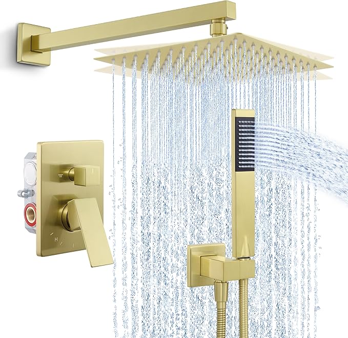 KES Gold Shower Faucet Set, Shower System 10 Inches Rain Shower Head with Handheld, Shower Faucets Sets Complete Pressure Balance (cUPC Certified Shower Valve Included), XB6230F18-BZ