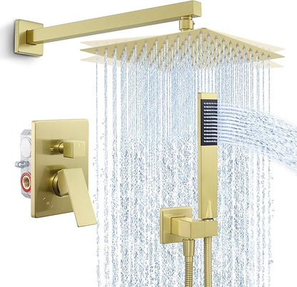 KES Gold Shower Faucet Set, Shower System 10 Inches Rain Shower Head with Handheld, Shower Faucets Sets Complete Pressure Balance (cUPC Certified Shower Valve Included), XB6230F18-BZ