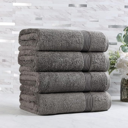 Superior Egyptian Cotton Bath Towel Set, Towels for Home Bathroom, Master, Guest Bath, Decor Essentials, Quick Dry, Absorbent, Large Body Towels, Spa, Hotel, Resort, Adult, Kids, Set of 4, Charcoal