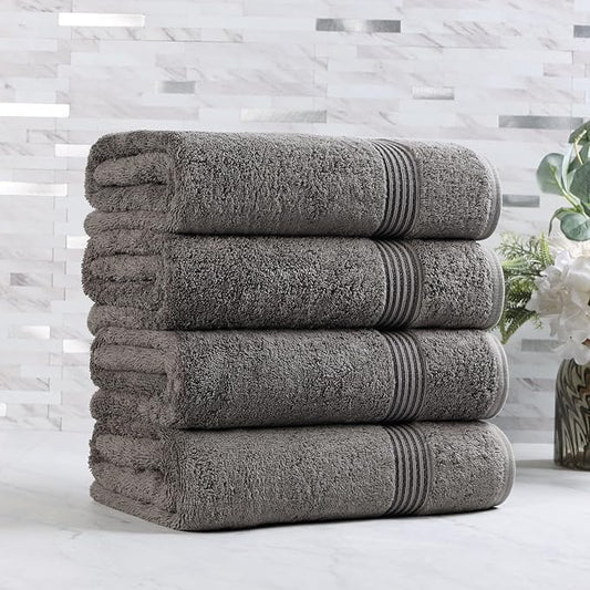 Superior Egyptian Cotton Bath Towel Set, Towels for Home Bathroom, Master, Guest Bath, Decor Essentials, Quick Dry, Absorbent, Large Body Towels, Spa, Hotel, Resort, Adult, Kids, Set of 4, Charcoal