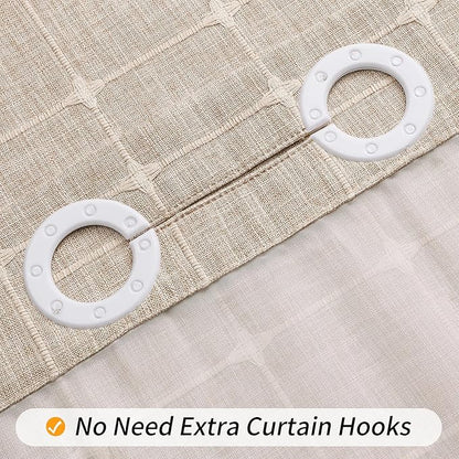 MitoVilla No Hooks Required Farmhouse Shower Curtain with Snap-in Liner - with Window & Magnets, Boho Cotton Linen Fabric Shower Curtains with Tassels for Rustic Bathroom Decor, Tan/Taupe, 72 x 74