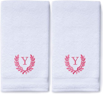 Decorative and Monogrammed Hand Towels for Bathroom Kitchen Makeup | Personalized Gift for Wedding-Bridal | Roman Font Custom Luxury Turkish Towel | Spa Collection, Oversized, 16 X 30 Inch, Set of 2